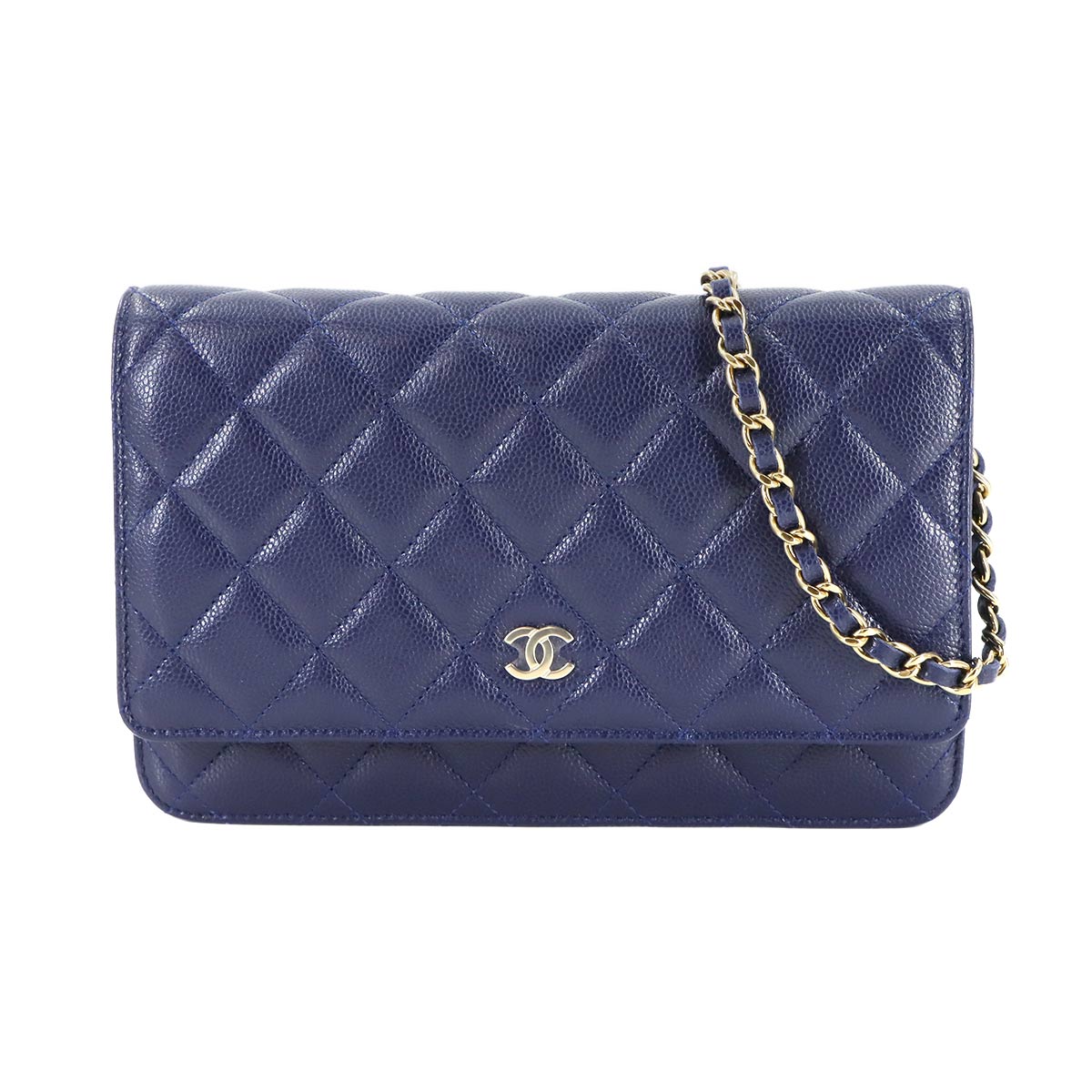 Matelasse Classic Chain Wallet Leather Navy AP0250