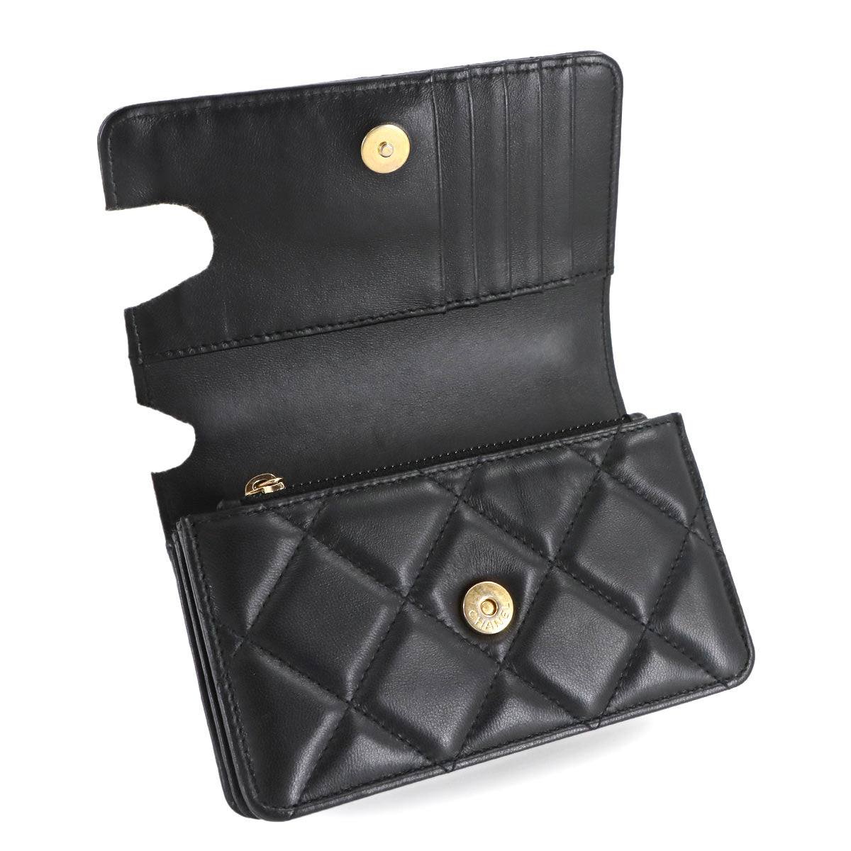 Matelasse Chain Wallet Leather Black AP2635