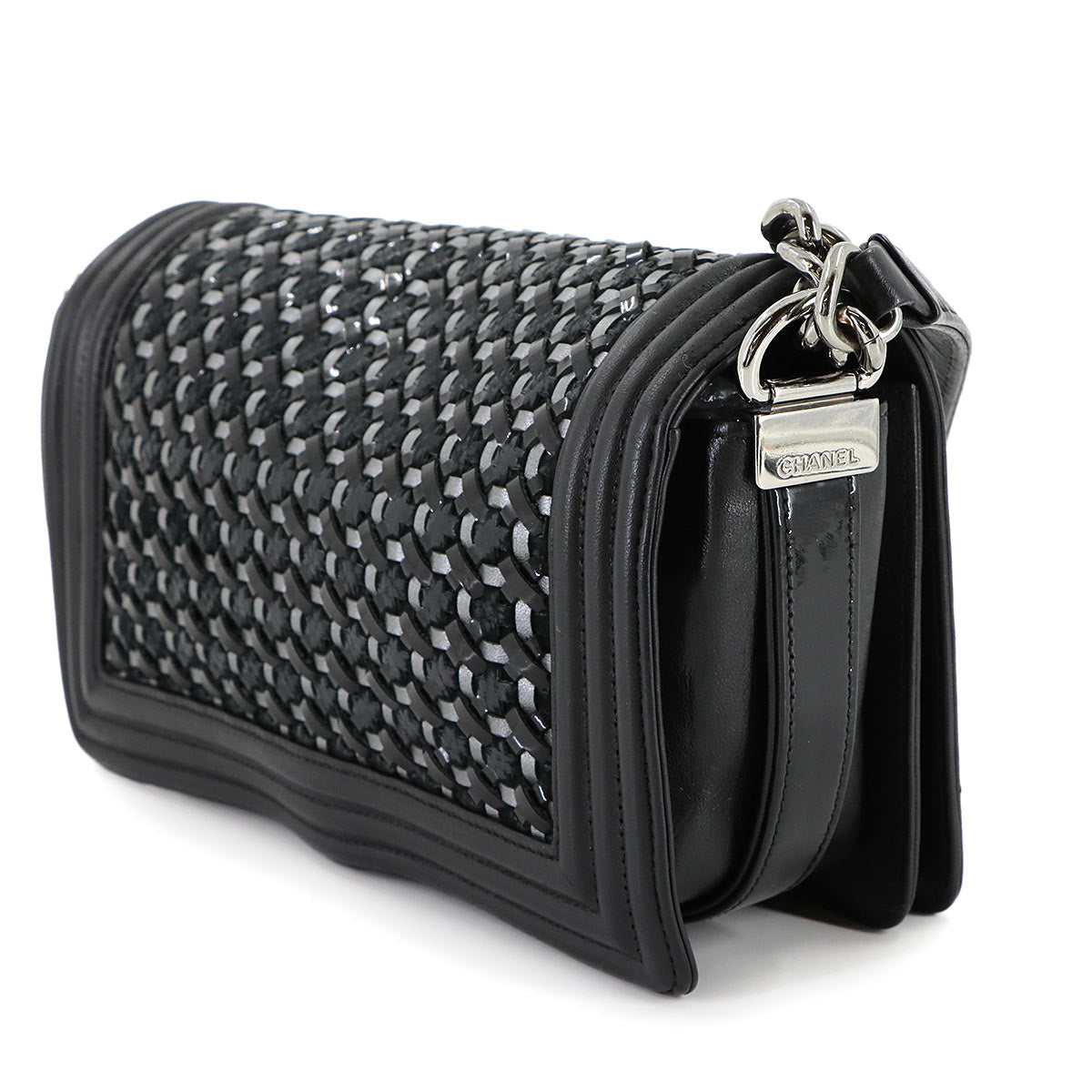 BOY CHANEL Chain Shoulder Bag Leather Enamel Black A67086 Purse