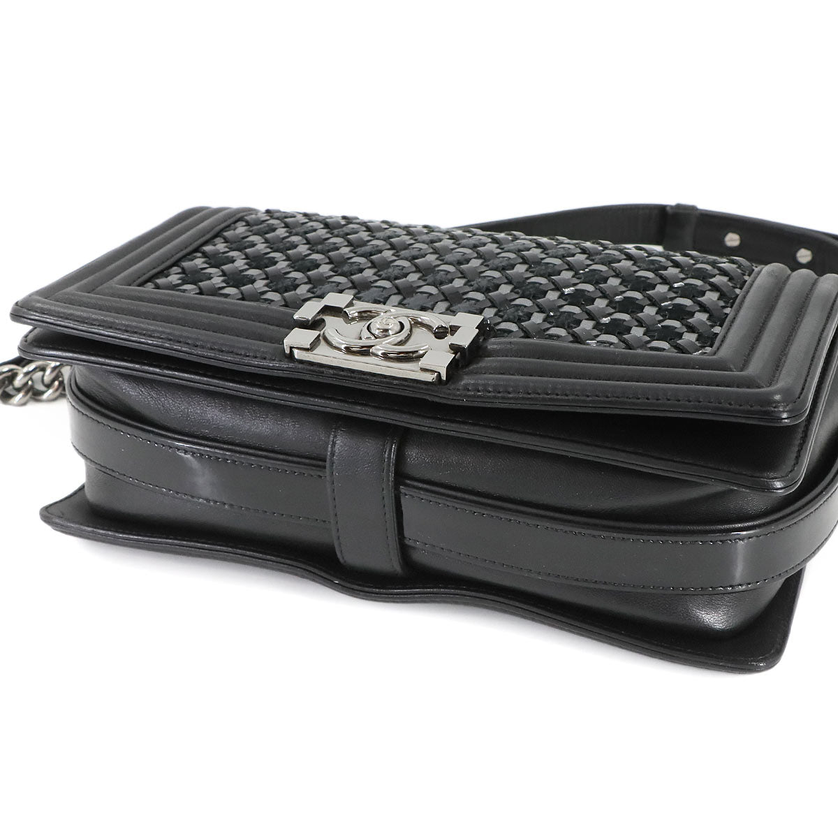 BOY CHANEL Chain Shoulder Bag Leather Enamel Black A67086 Purse