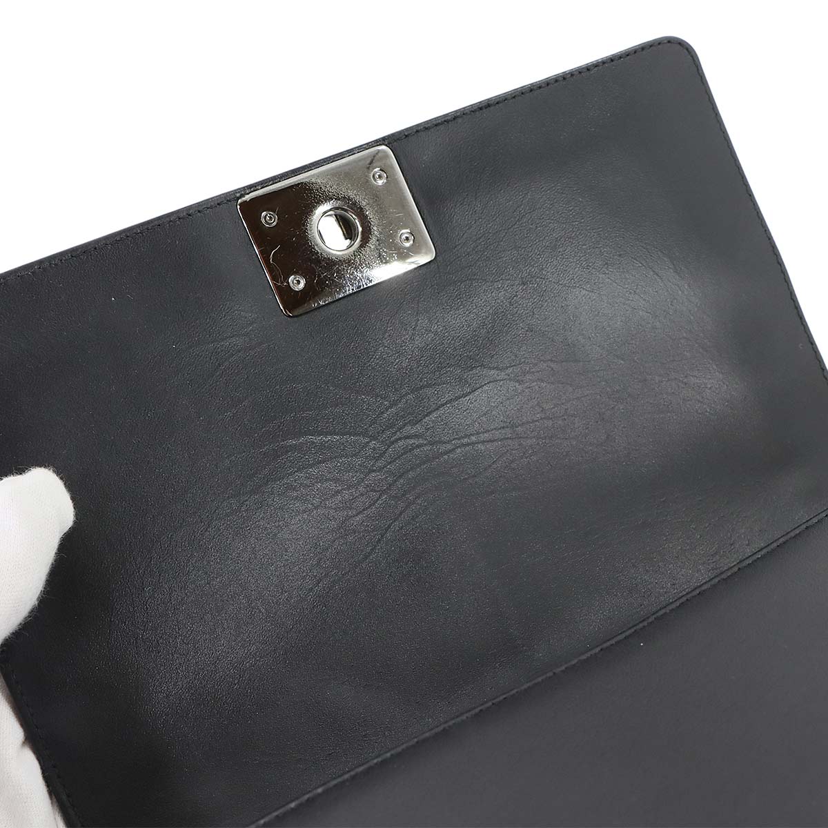 BOY CHANEL Chain Shoulder Bag Leather Enamel Black A67086 Purse