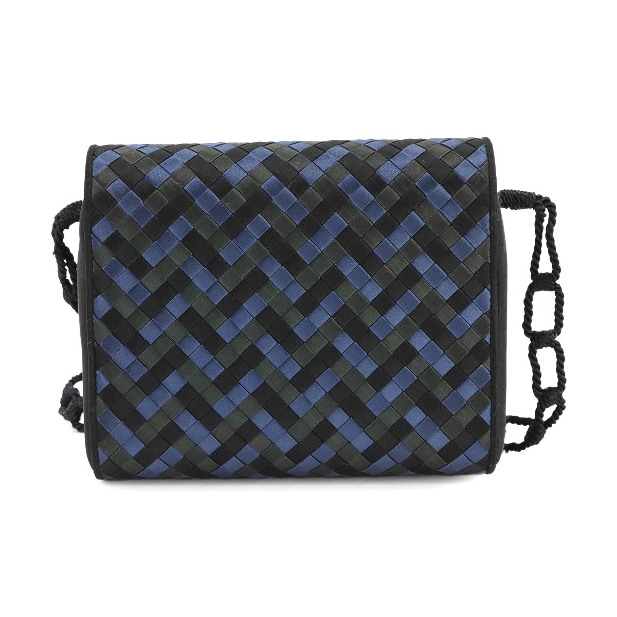 Intrecciato Shoulder Bag Satin Black Navy Purse
