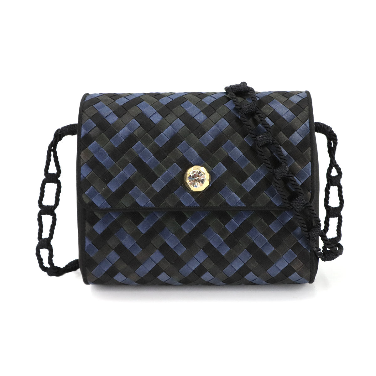 Intrecciato Shoulder Bag Satin Black Navy Purse