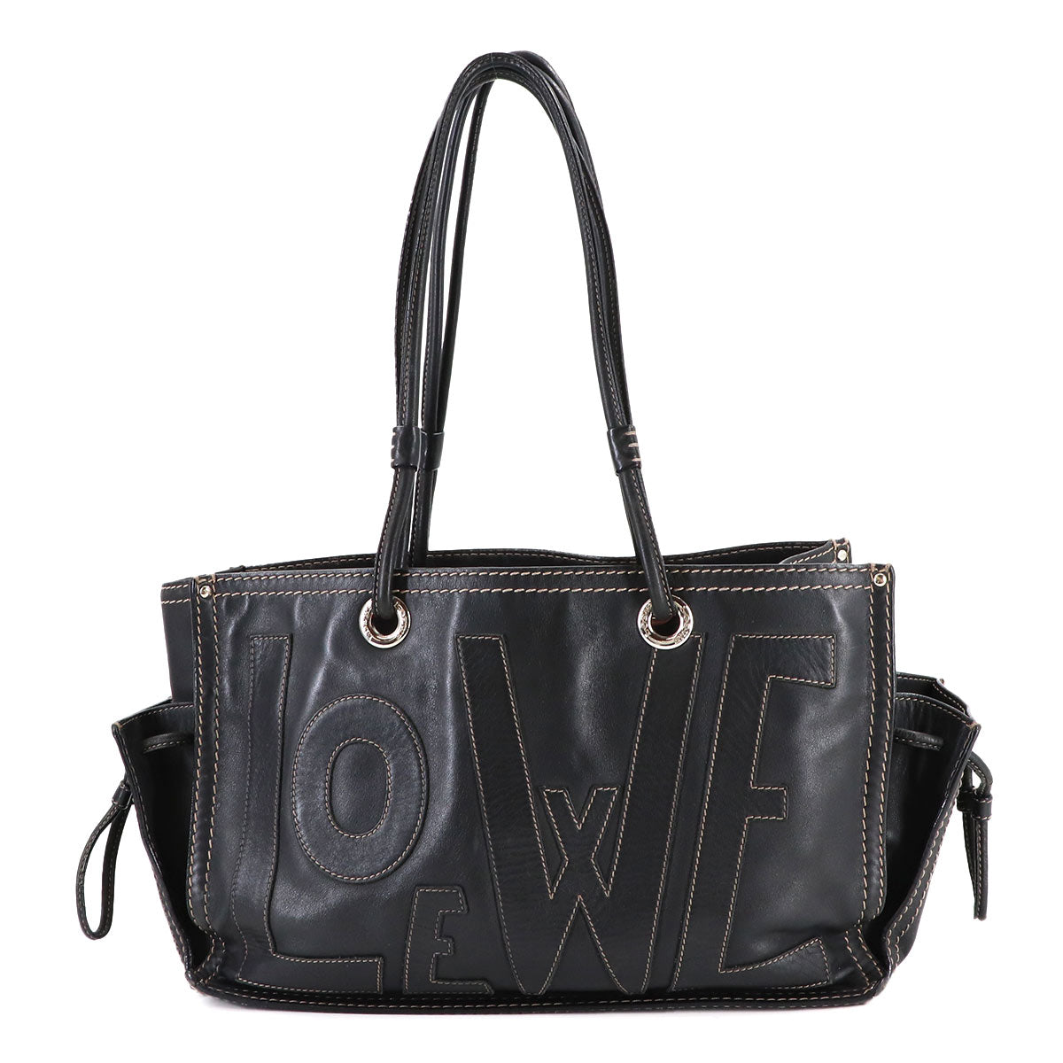 Anagram Logos Tote Bag Leather Black Purse