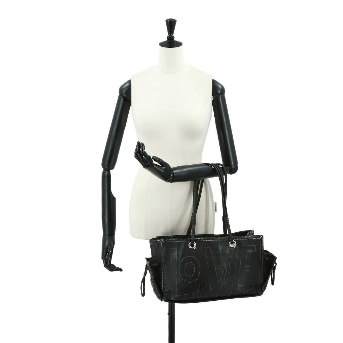 Anagram Logos Tote Bag Leather Black Purse