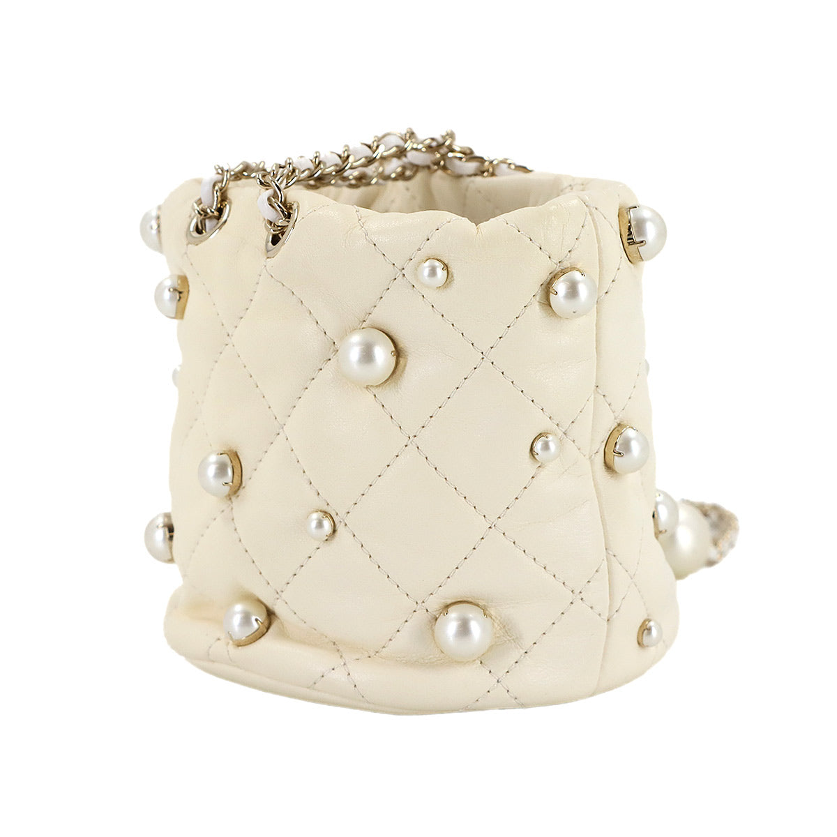 Matelasse Pearl motif Chain Shoulder Bag Leather White AS2518