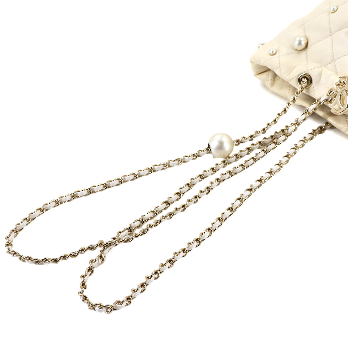 Matelasse Pearl motif Chain Shoulder Bag Leather White AS2518