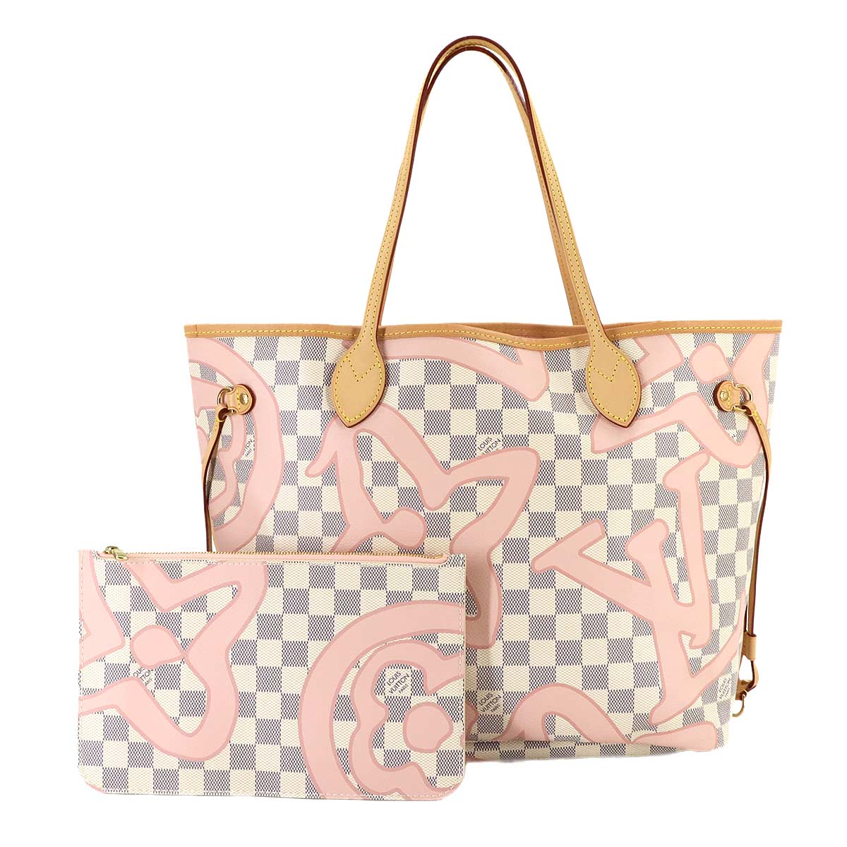 Damier Azur Tahiti Neverfull MM Tote Bag White N41050