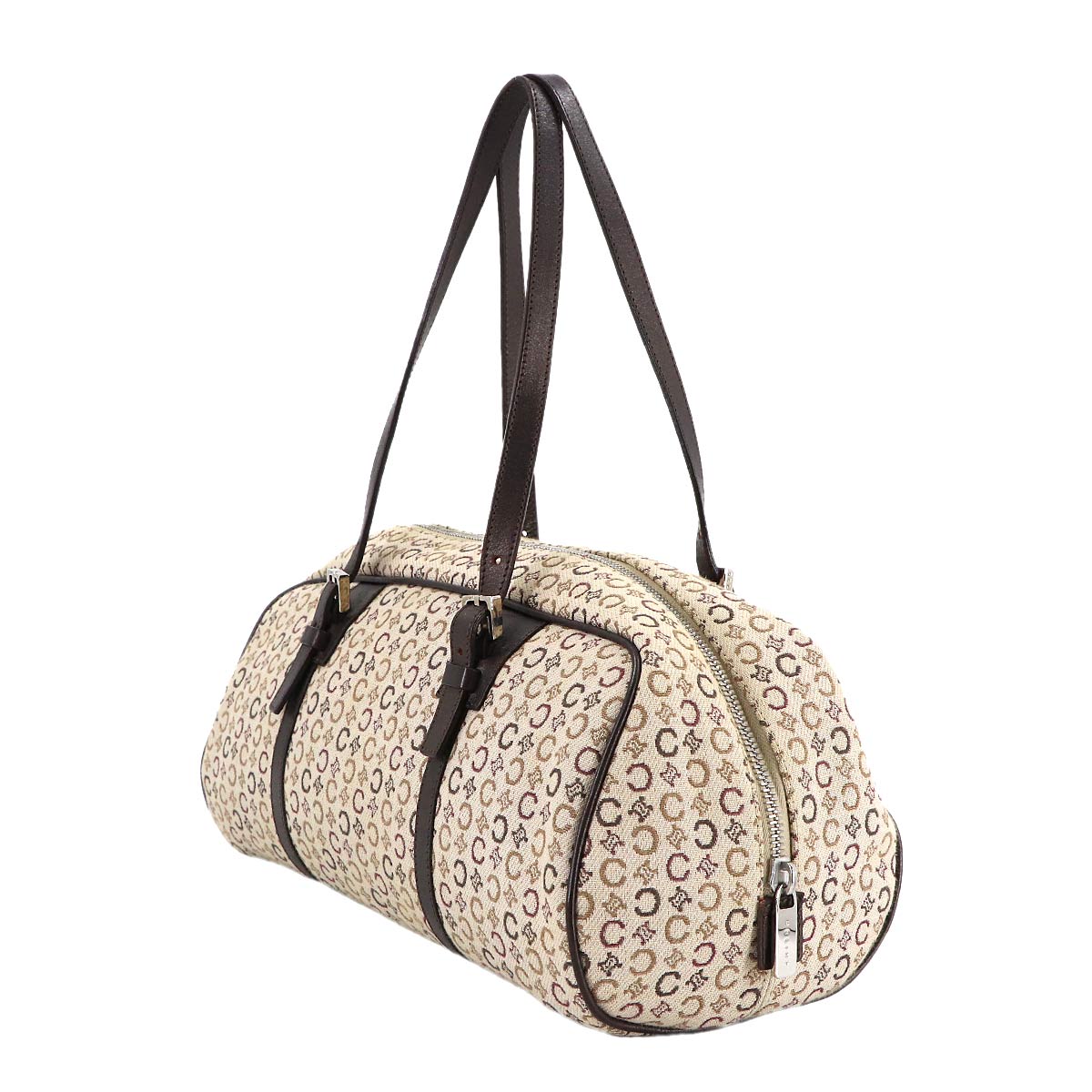 C Macadam Mini Boston Hand Bag Canvas Leather Beige Brown Purse