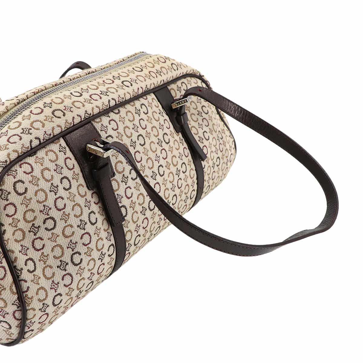 C Macadam Mini Boston Hand Bag Canvas Leather Beige Brown Purse