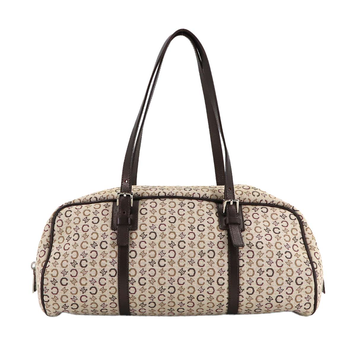 C Macadam Mini Boston Hand Bag Canvas Leather Beige Brown Purse