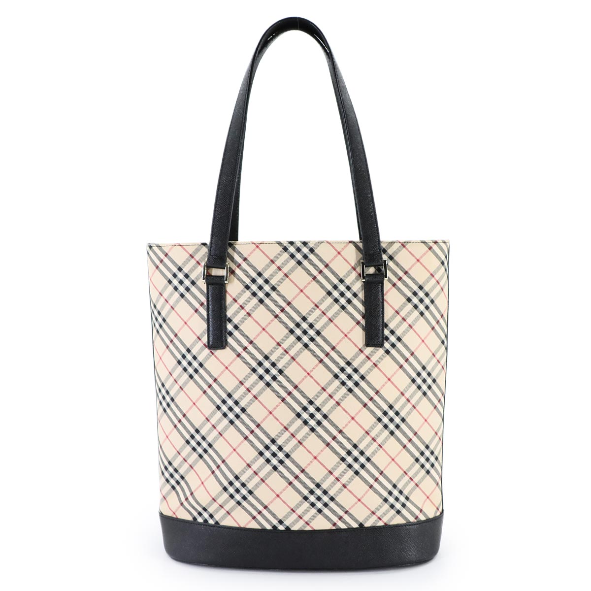 Plaid Tote Bag Canvas Leather Beige Black Purse