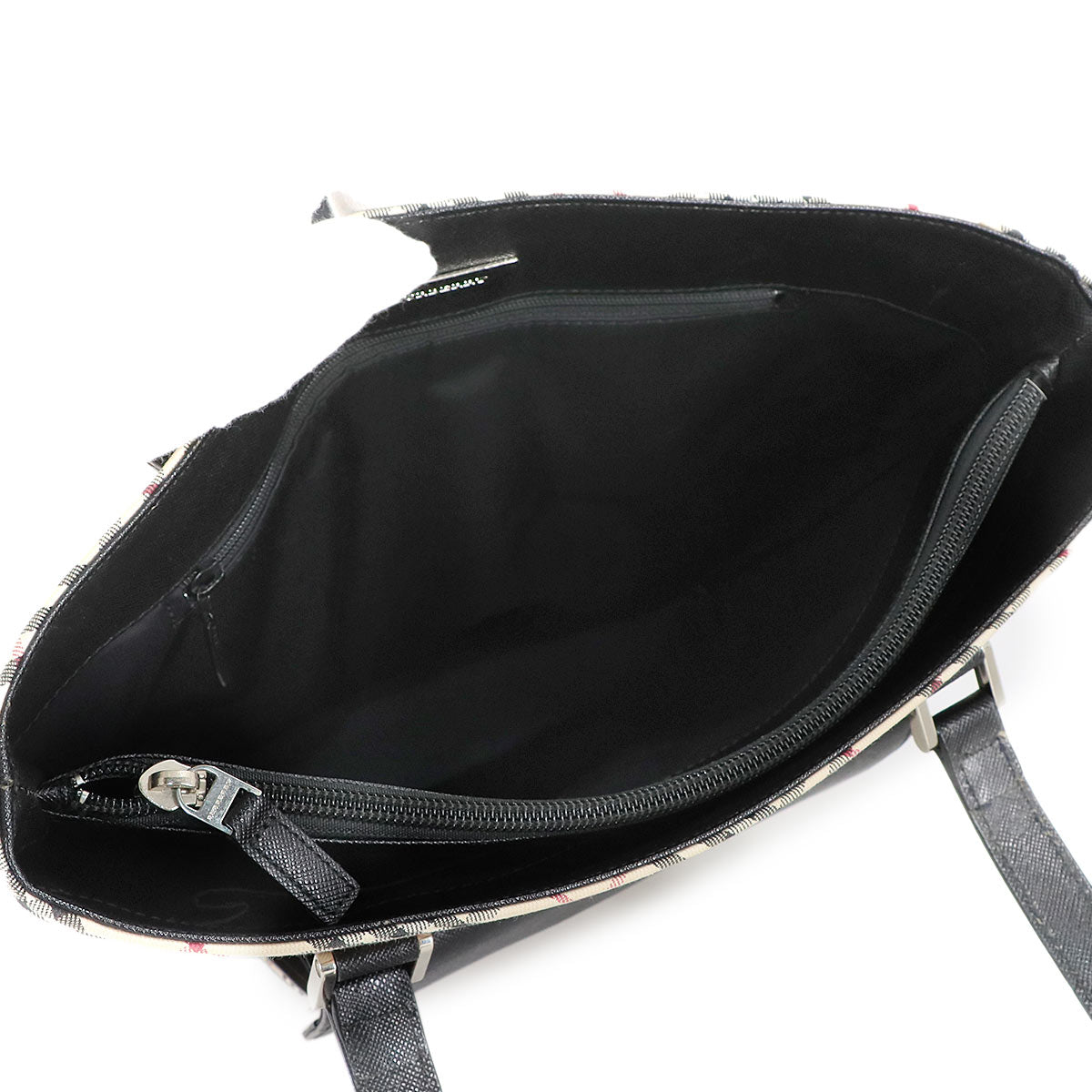 Plaid Tote Bag Canvas Leather Beige Black Purse