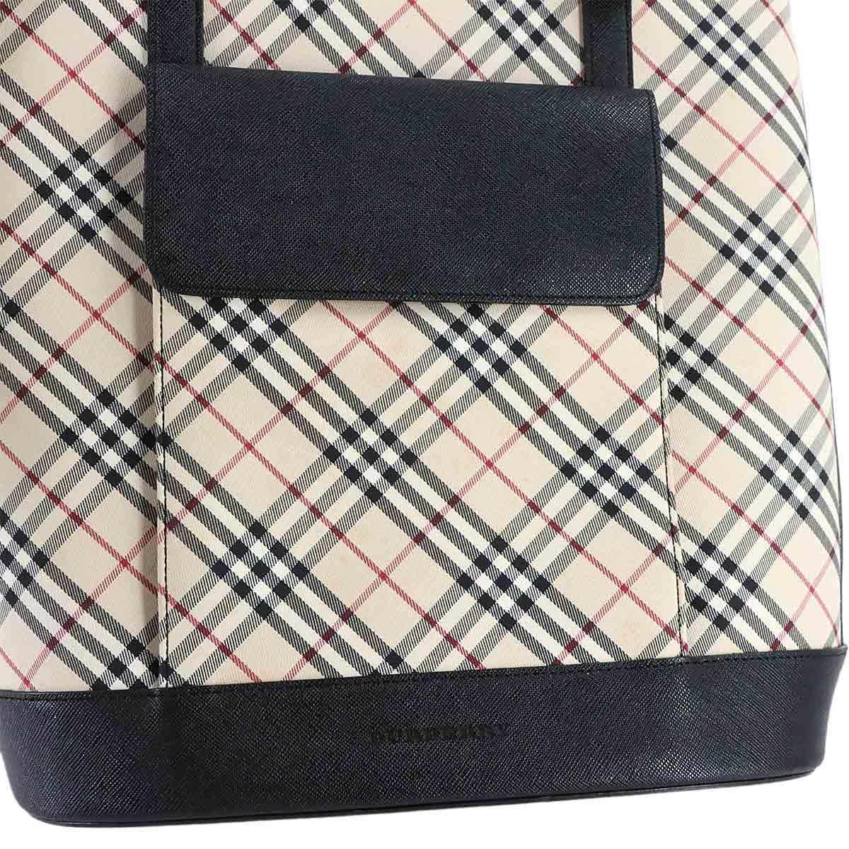 Plaid Tote Bag Canvas Leather Beige Black Purse