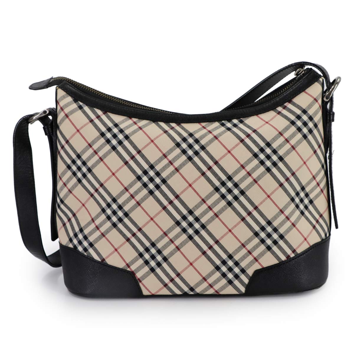 Shoulder Bag Canvas Leather Beige Black Plaid Purse