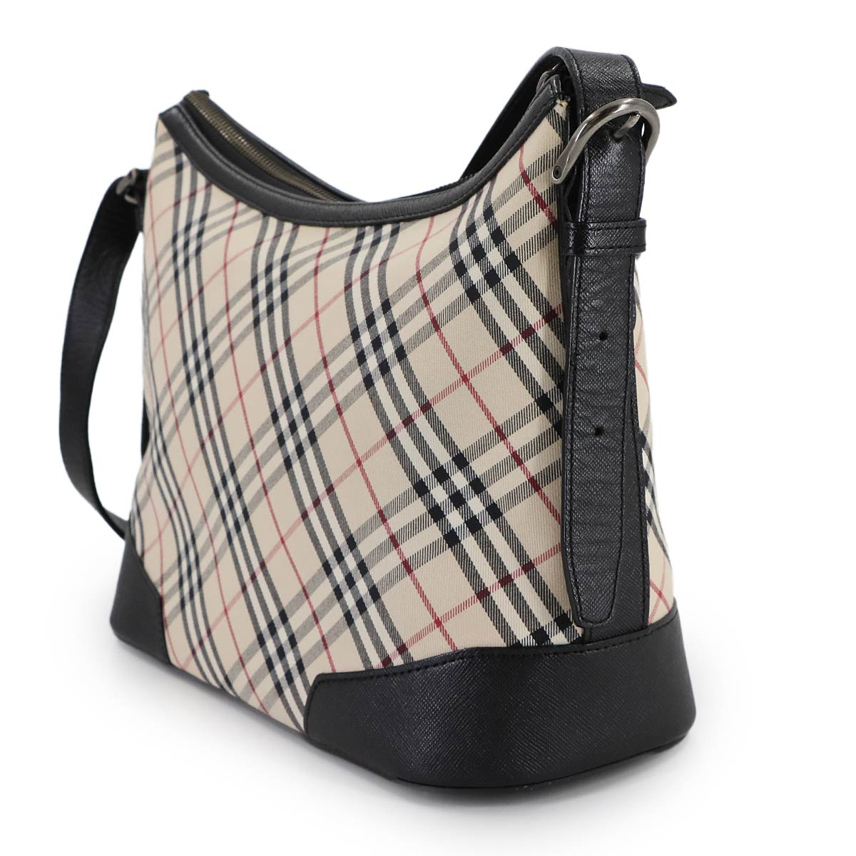 Shoulder Bag Canvas Leather Beige Black Plaid Purse