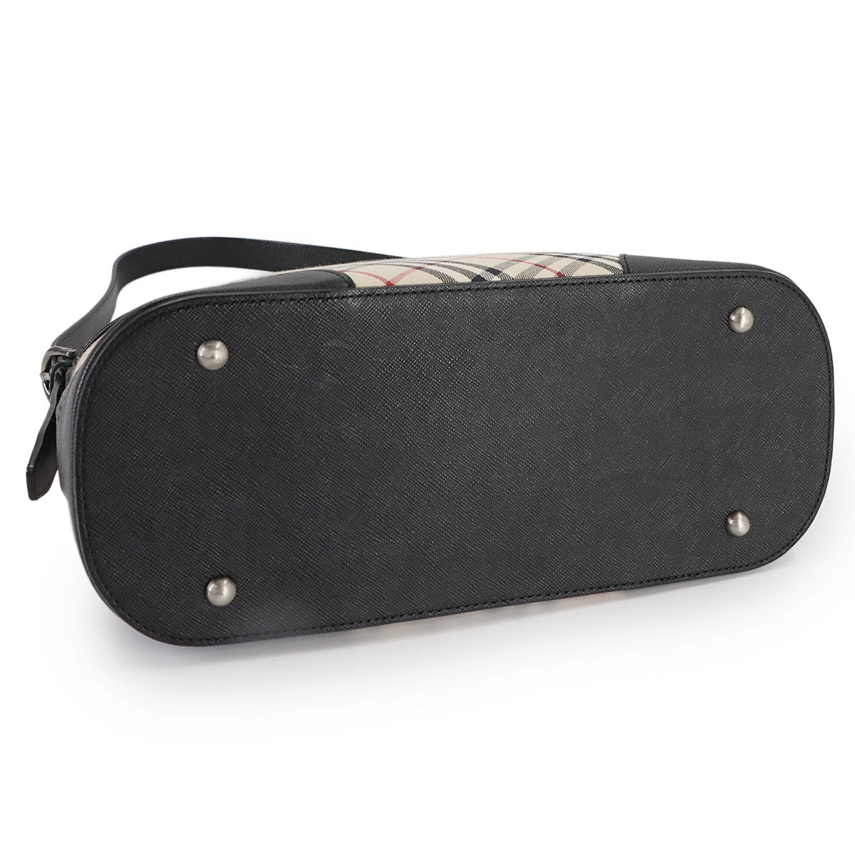 Shoulder Bag Canvas Leather Beige Black Plaid Purse