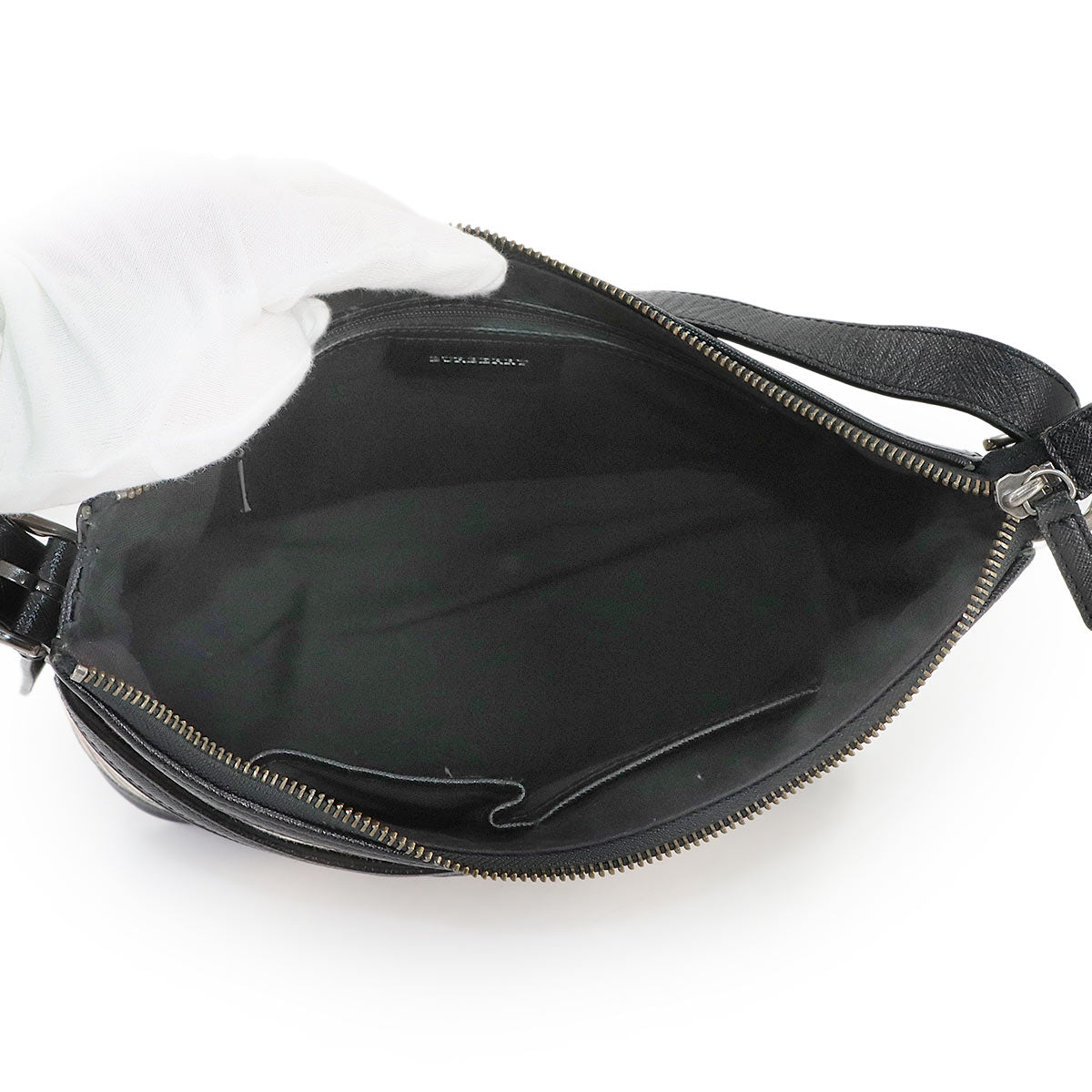 Shoulder Bag Canvas Leather Beige Black Plaid Purse