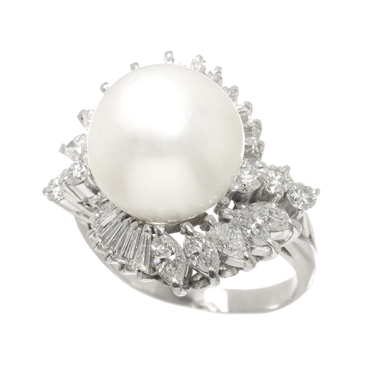 South Sea pearl 13.6mm Diamond Ring Pt Platinum Size6.75-7.25(US)