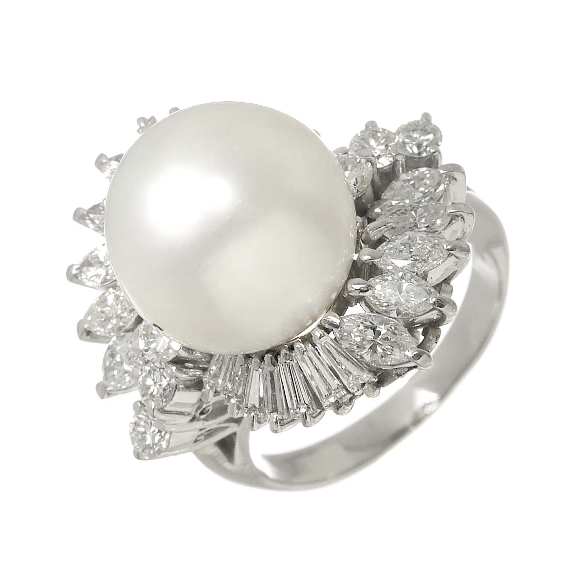 South Sea pearl 13.6mm Diamond Ring Pt Platinum Size6.75-7.25(US)