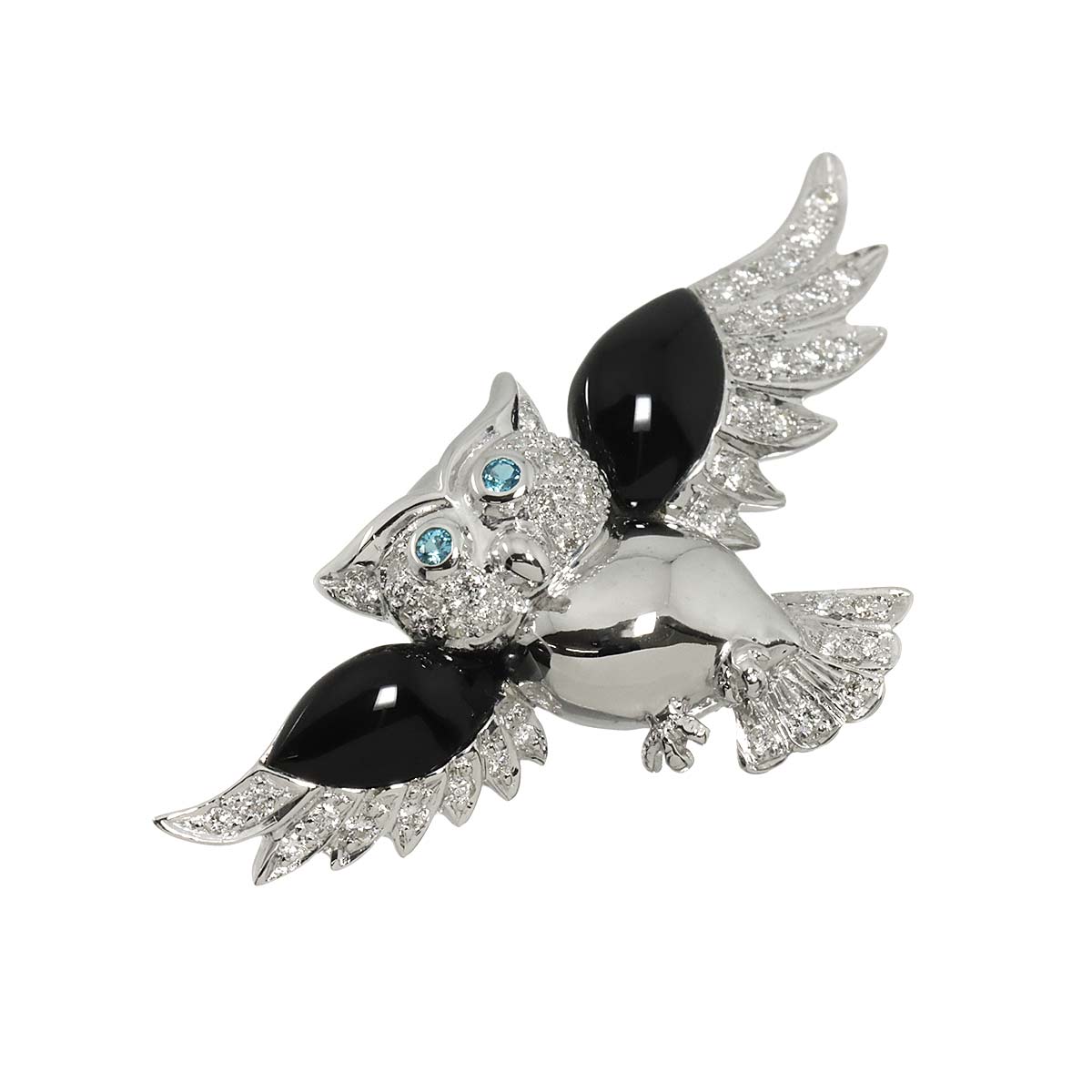 Diamond 0.42ct Treated Diamond Onyx Brooch 18K WG White Gold 750