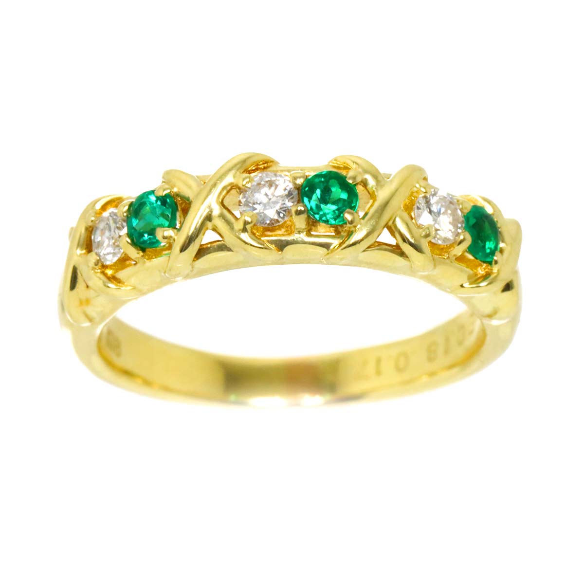 Emerald 0.18ct Diamond 0.17ct Ring K18 YG Yellow Gold size6(US)