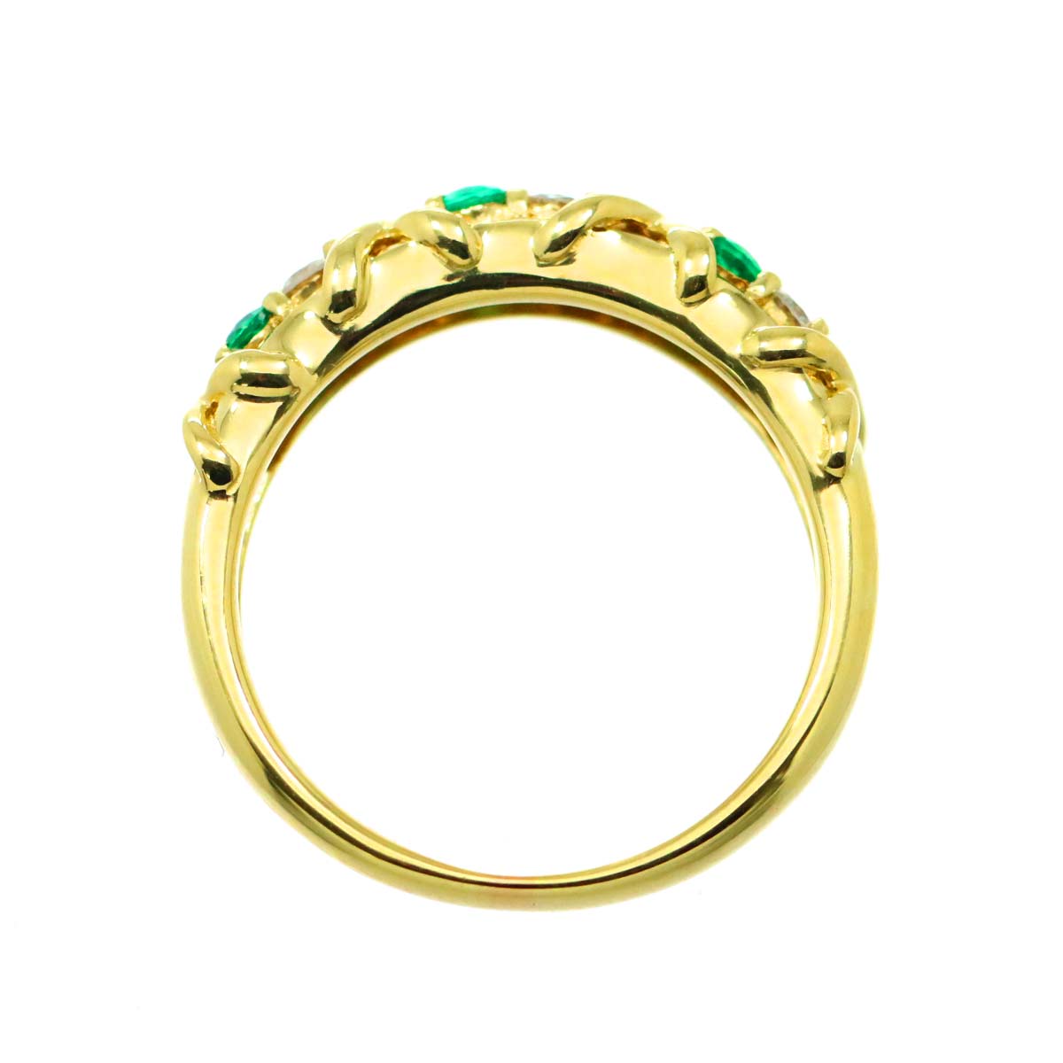 Emerald 0.18ct Diamond 0.17ct Ring K18 YG Yellow Gold size6(US)