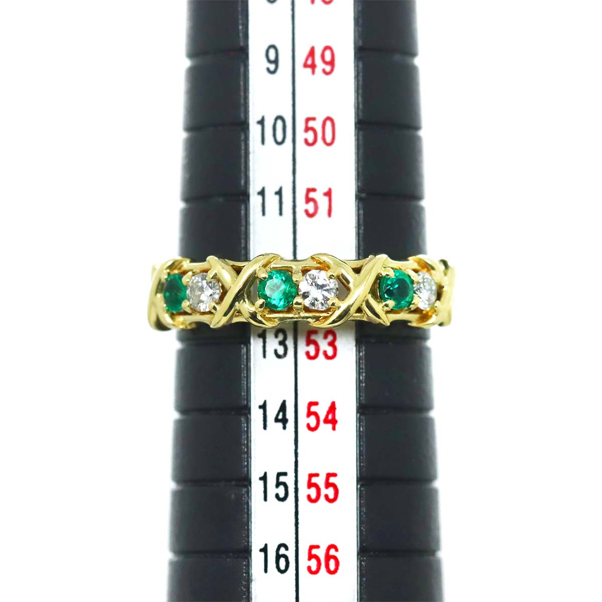 Emerald 0.18ct Diamond 0.17ct Ring K18 YG Yellow Gold size6(US)