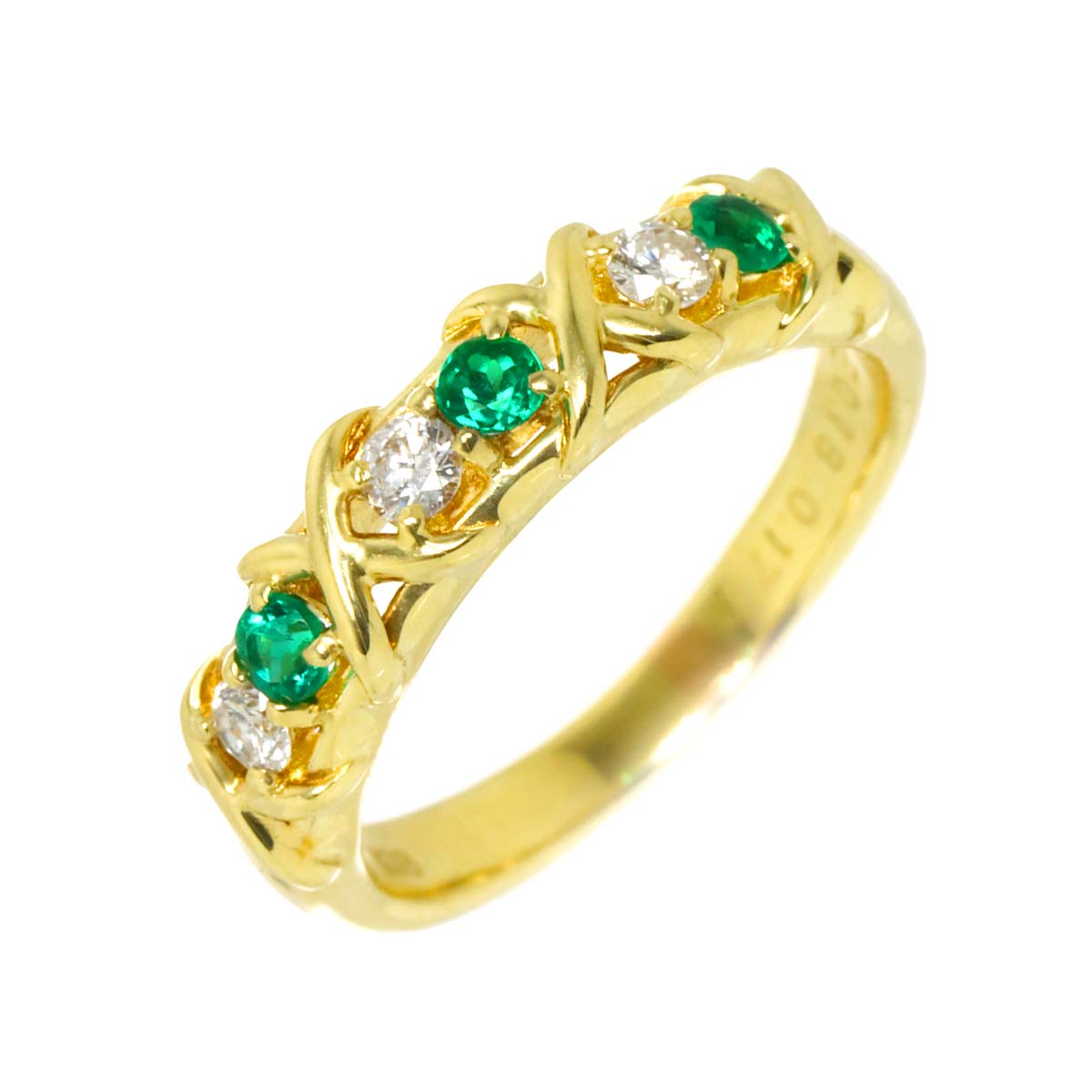 Emerald 0.18ct Diamond 0.17ct Ring K18 YG Yellow Gold size6(US)