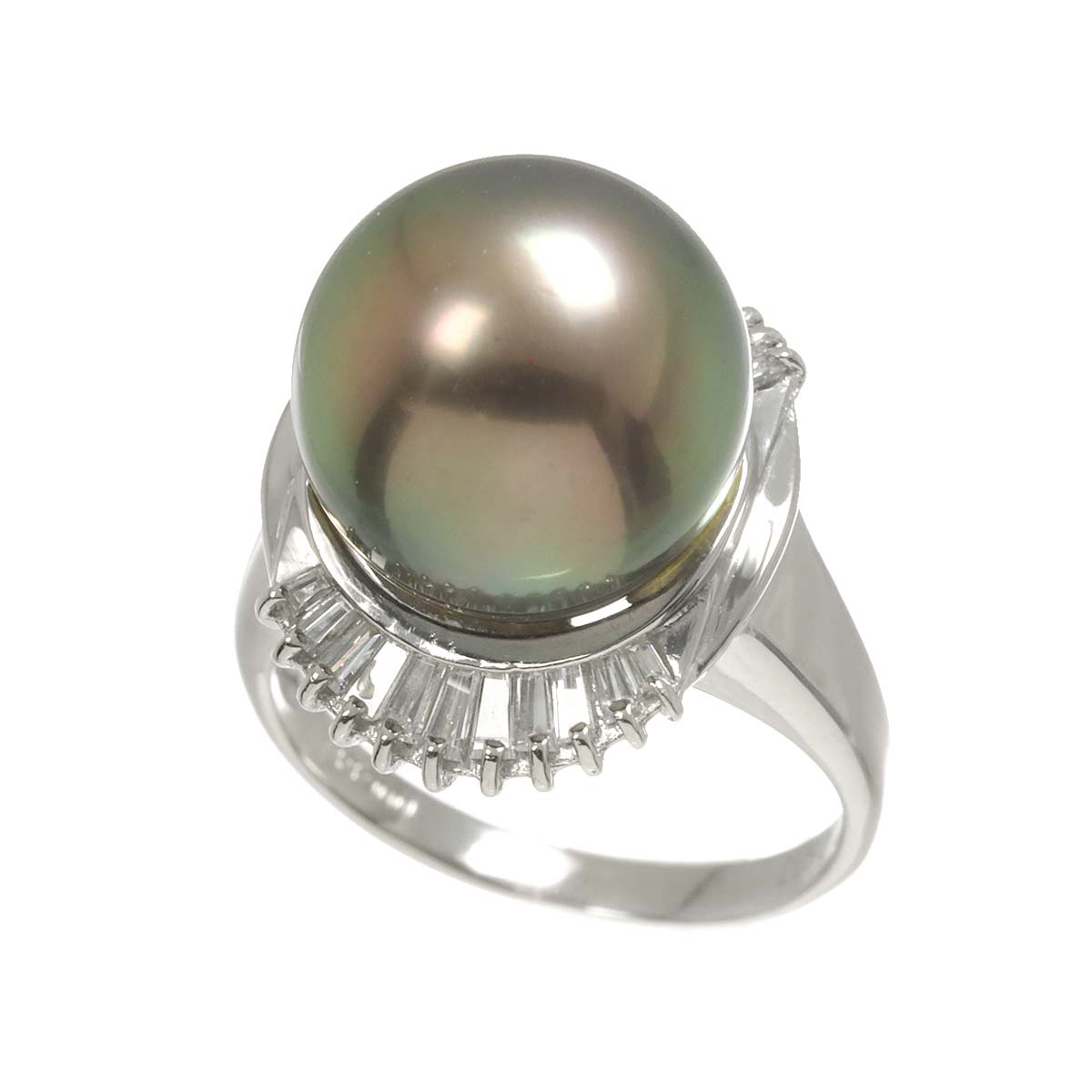 Black South Sea pearl 12.6mm Diamond 0.50ct Ring Pt 5.5-5.75(US)