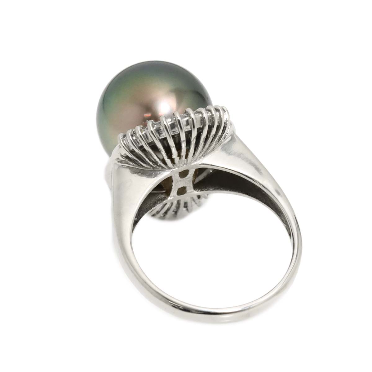 Black South Sea pearl 12.6mm Diamond 0.50ct Ring Pt 5.5-5.75(US)