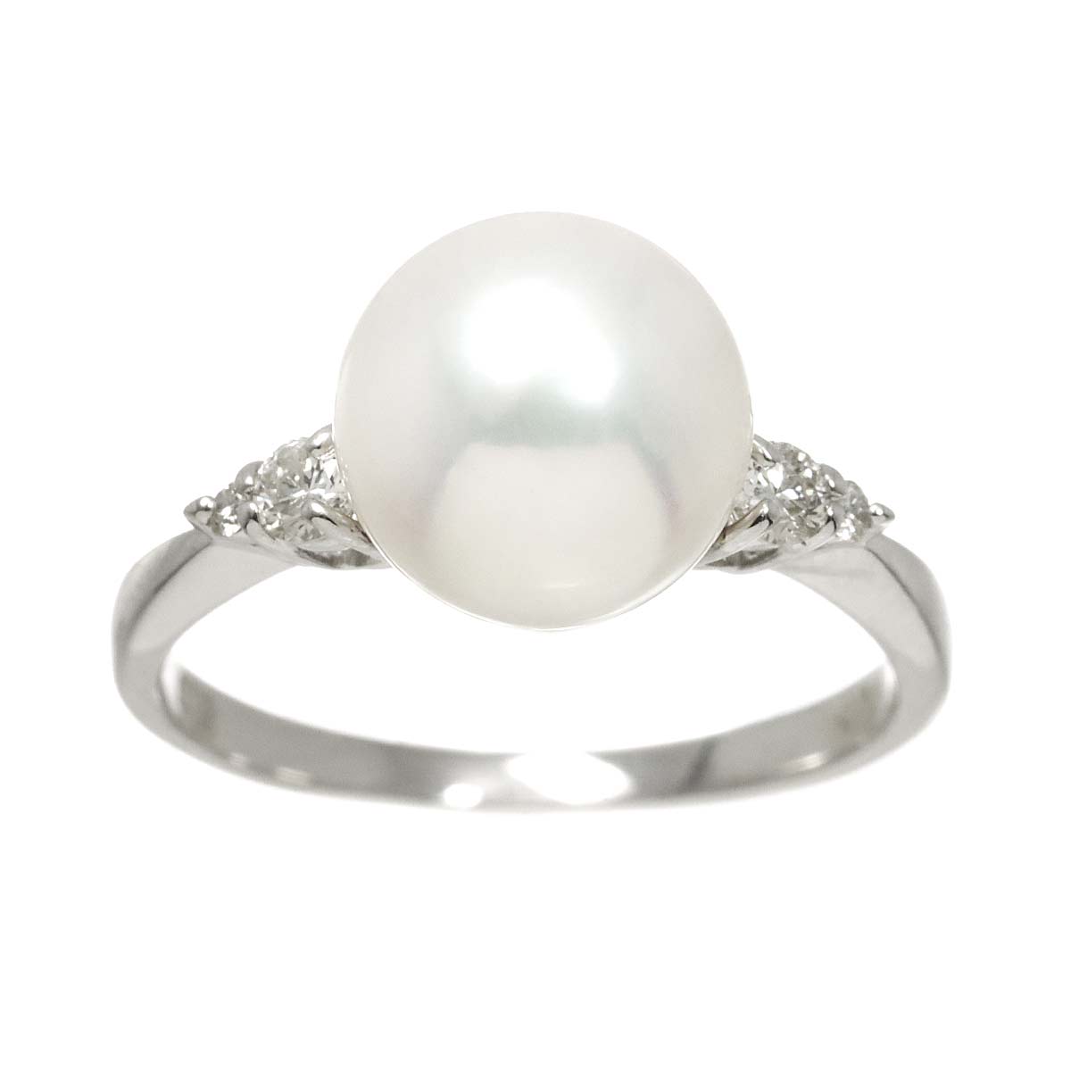Akoya Pearl 8.9mm Diamond 0.12ct Ring Pt Platinum Size5-5.25(US)