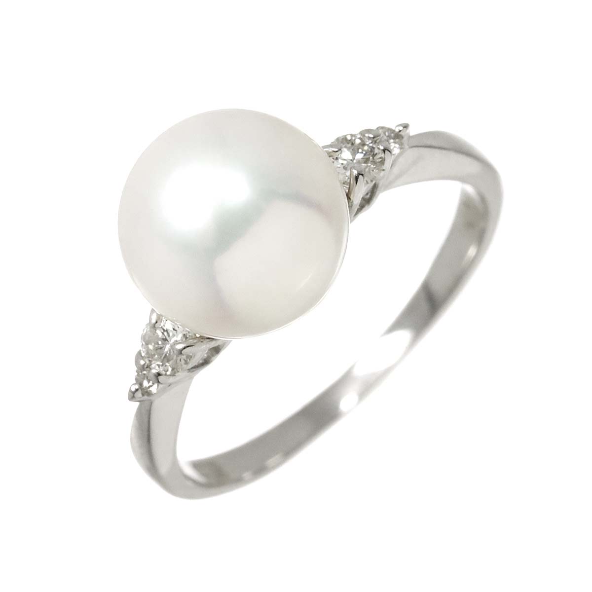 Akoya Pearl 8.9mm Diamond 0.12ct Ring Pt Platinum Size5-5.25(US)