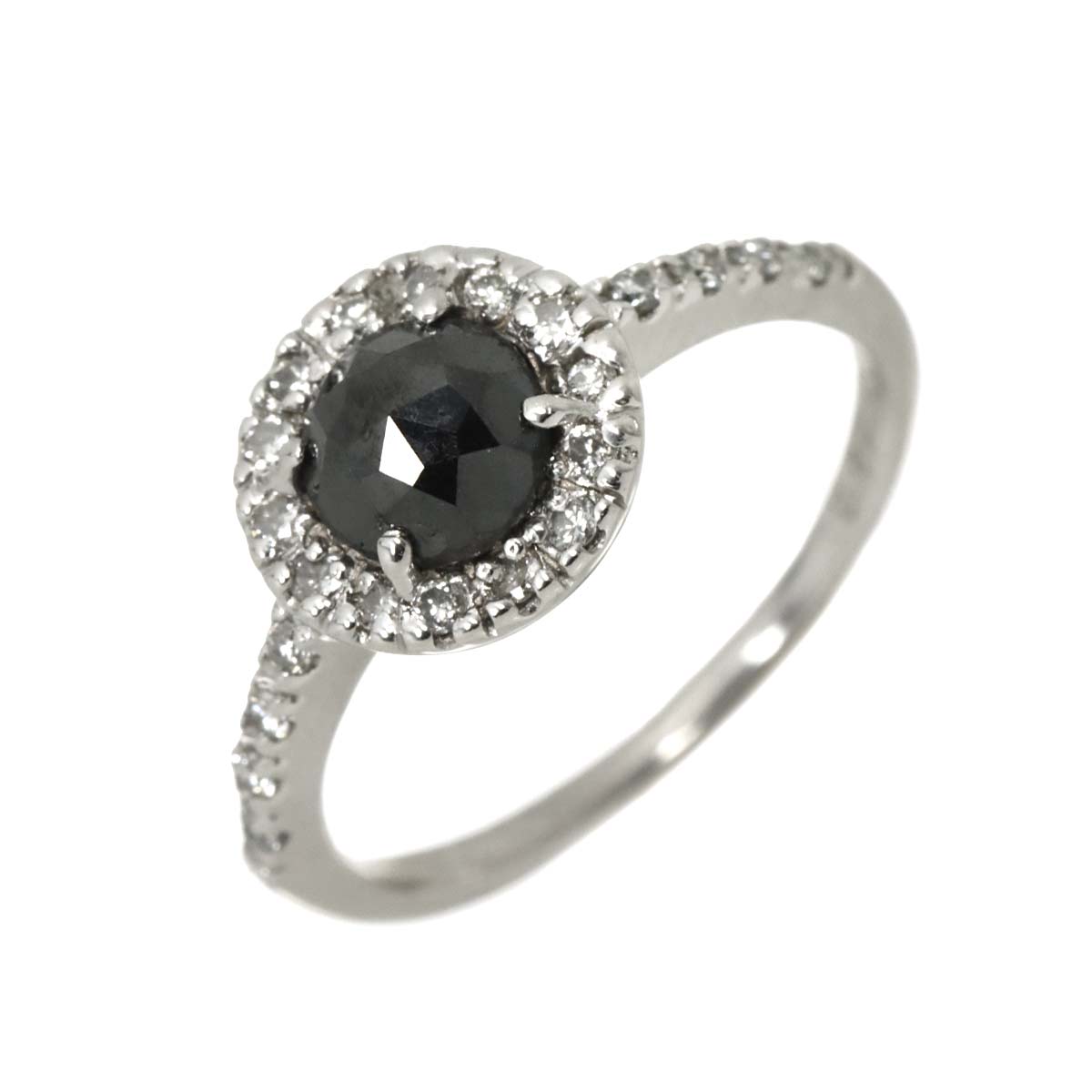 Black Diamond 0.82ct Diamond Ring K18 WG White Gold size3.75-4(US)