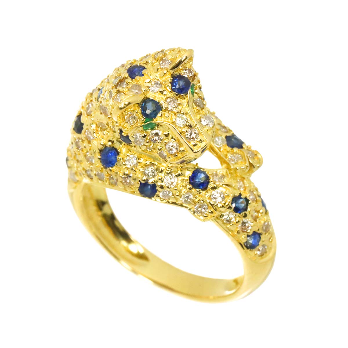 Sapphire 1.05ct Emerald Diamond 1.08ct Ring 18K YG size6.25-6.5(US)