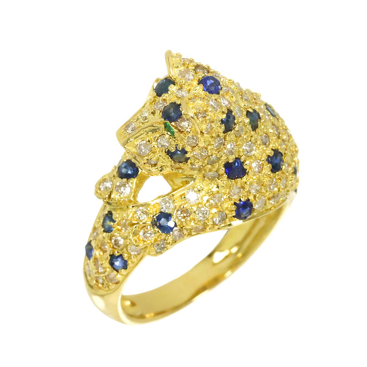 Sapphire 1.05ct Emerald Diamond 1.08ct Ring 18K YG size6.25-6.5(US)