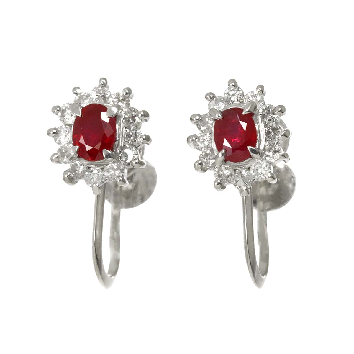 Ruby 0.21ct/0.16ct Diamond 0.15ct/0.15ct Earrings Clip on Platinum