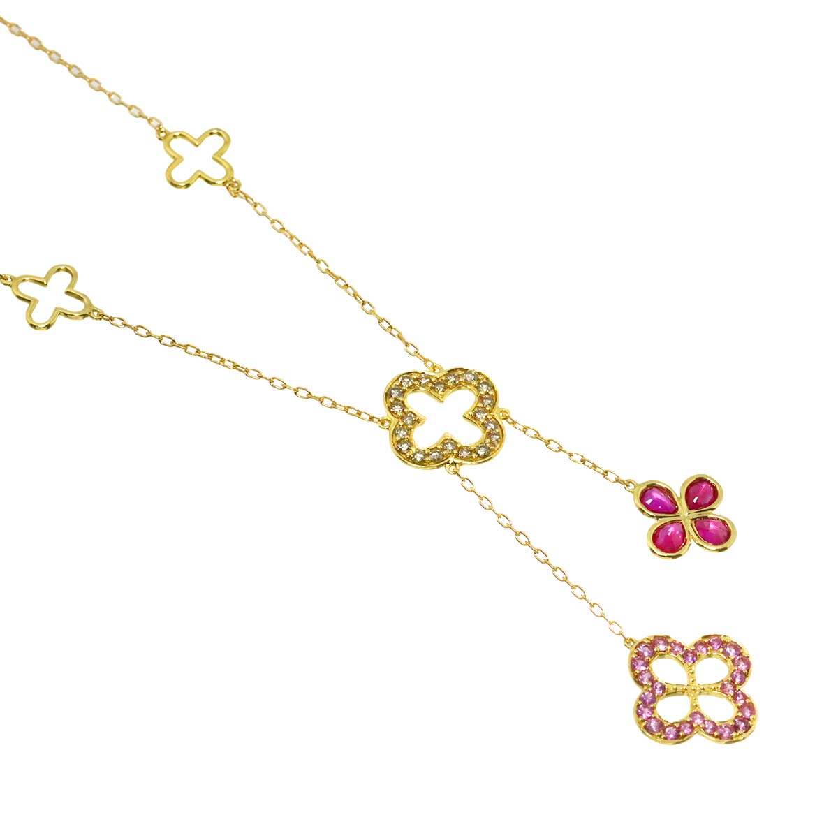Ruby Sapphire Diamond Necklace 18K YG Yellow Gold 750