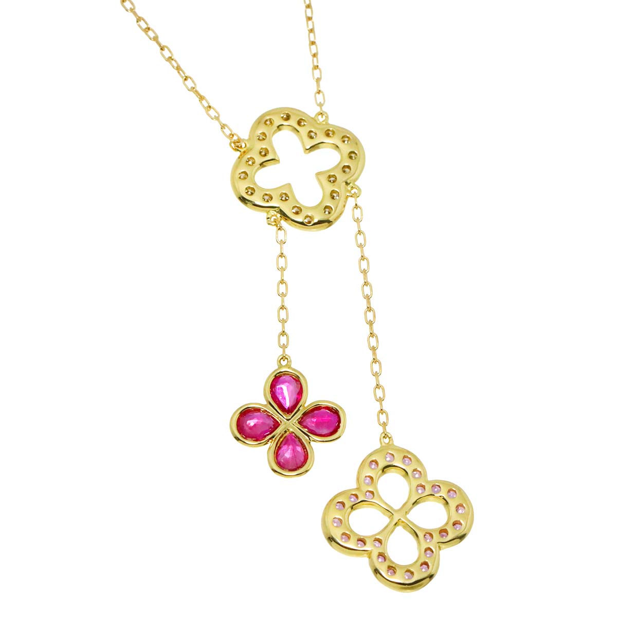 Ruby Sapphire Diamond Necklace 18K YG Yellow Gold 750