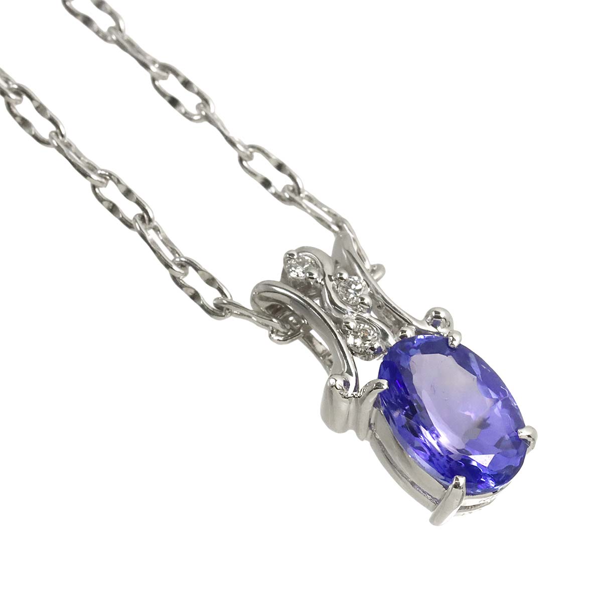 Tanzanite 2.13ct Diamond 0.05ct Necklace 18K WG White Gold 750