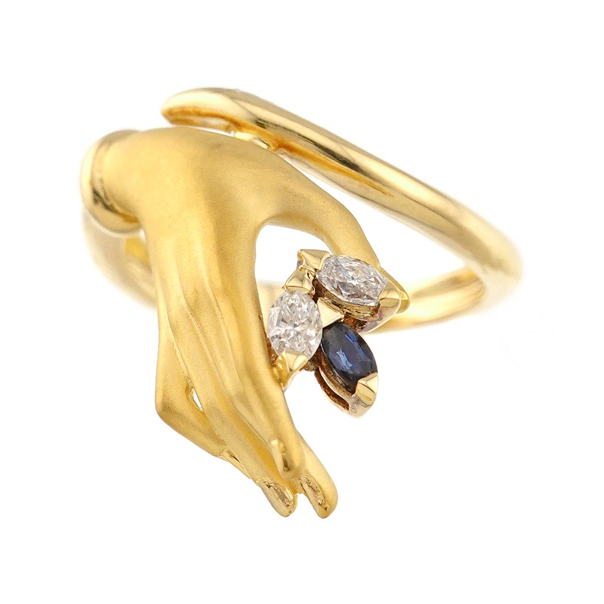 Sapphire Diamond Ring K18 YG 750 Size6(US)