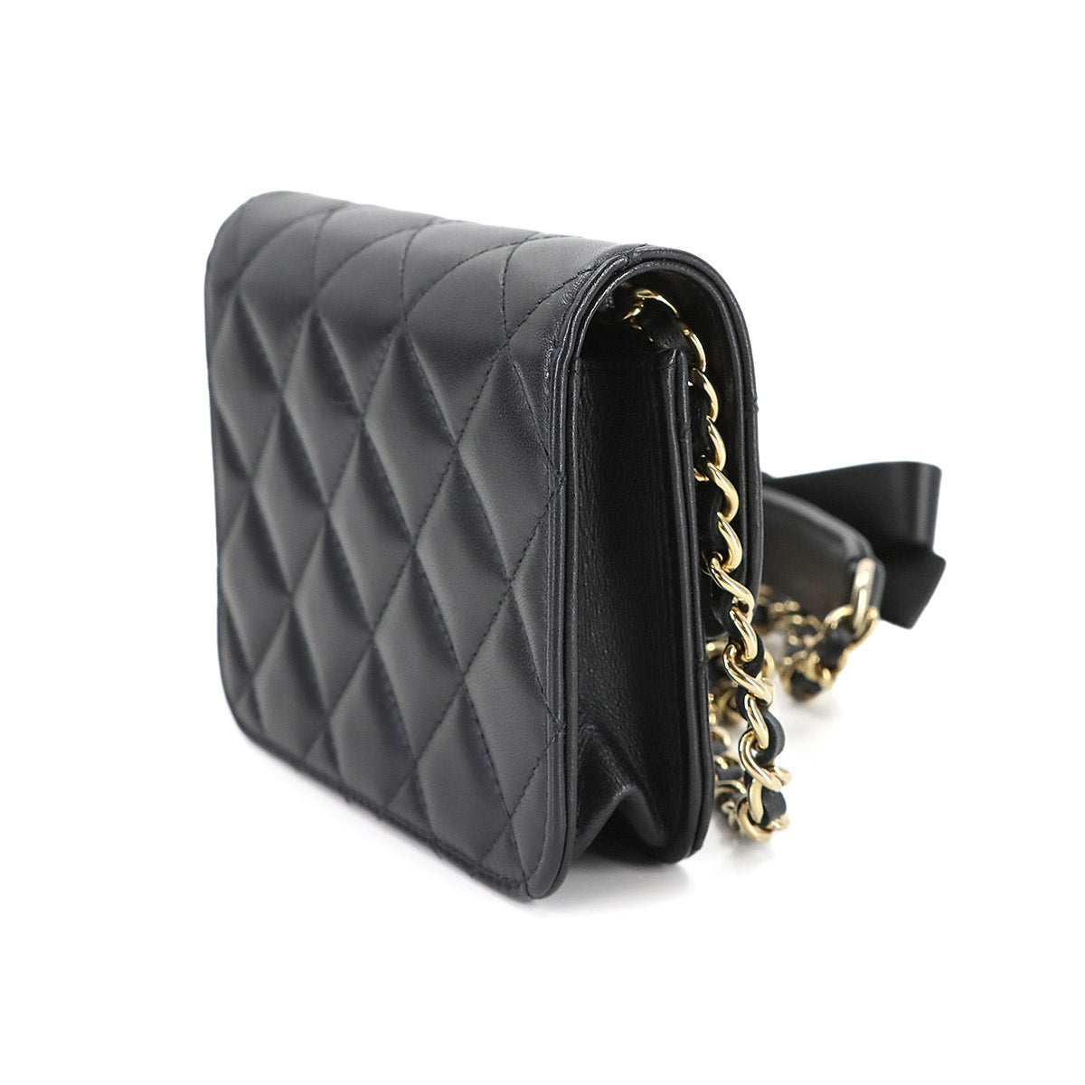 Mini Mini Matelasse Chain Shoulder Bag Leather Black Ribbon