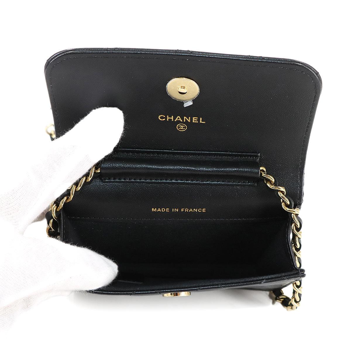 Mini Mini Matelasse Chain Shoulder Bag Leather Black Ribbon