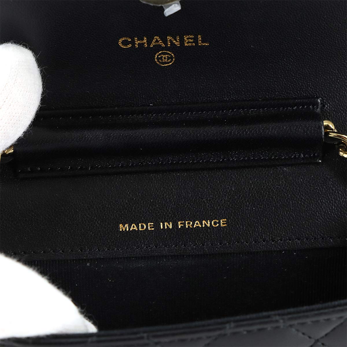 Mini Mini Matelasse Chain Shoulder Bag Leather Black Ribbon