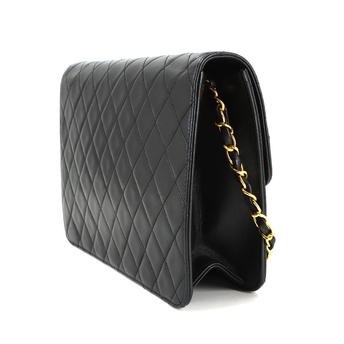 Matelasse Chain Shoulder Bag Leather Black Vintage A03570