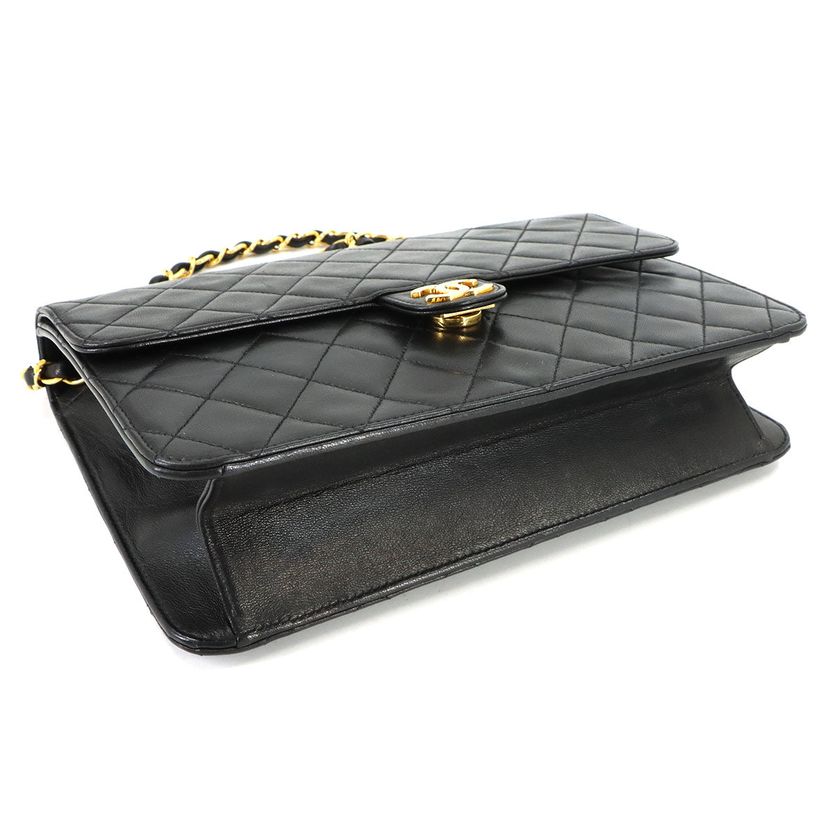 Matelasse Chain Shoulder Bag Leather Black Vintage A03570