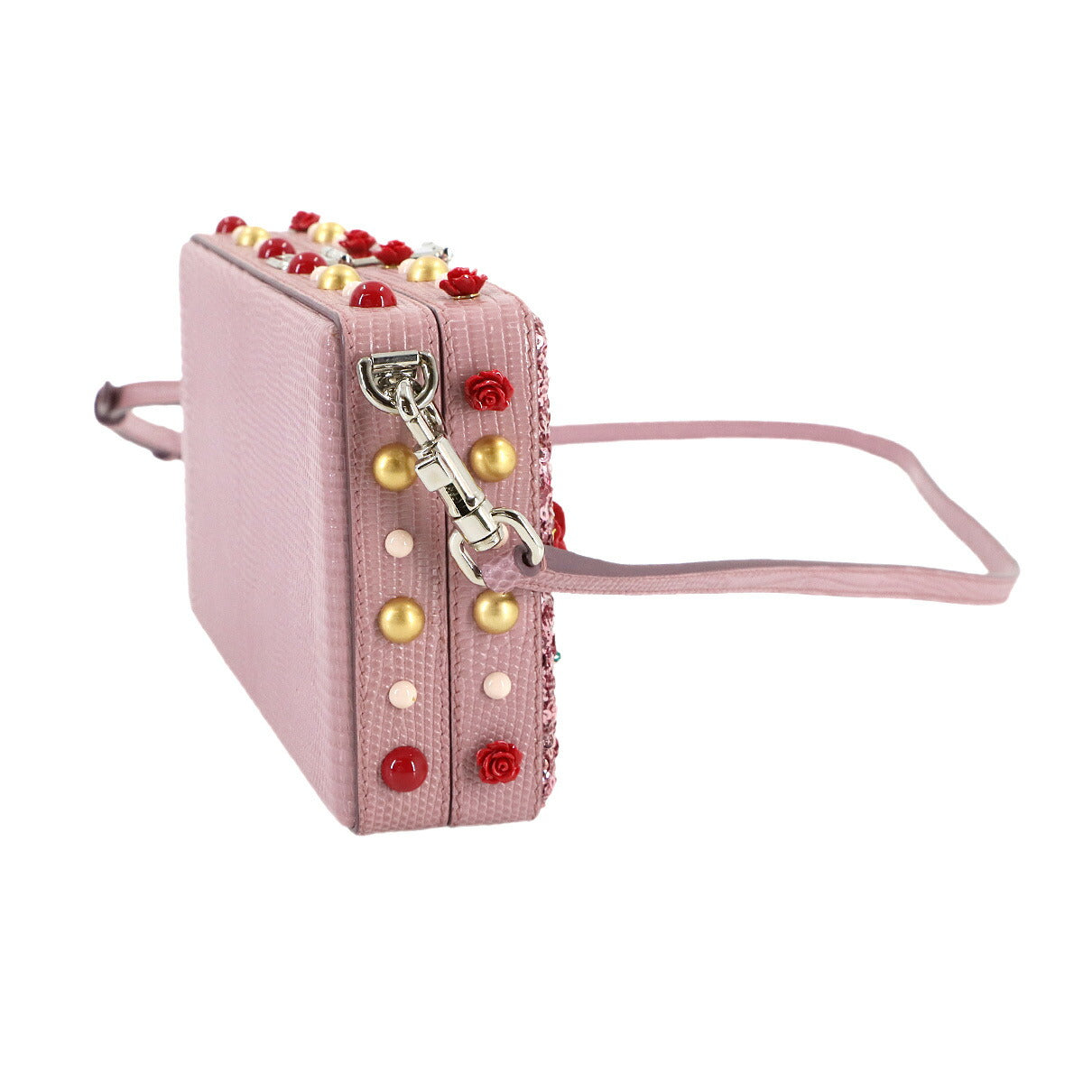 Flower motif Shoulder Clutch Bag Leather Sequins Pink