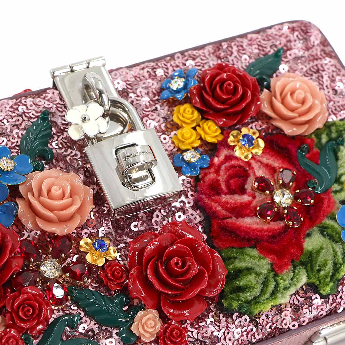 Flower motif Shoulder Clutch Bag Leather Sequins Pink