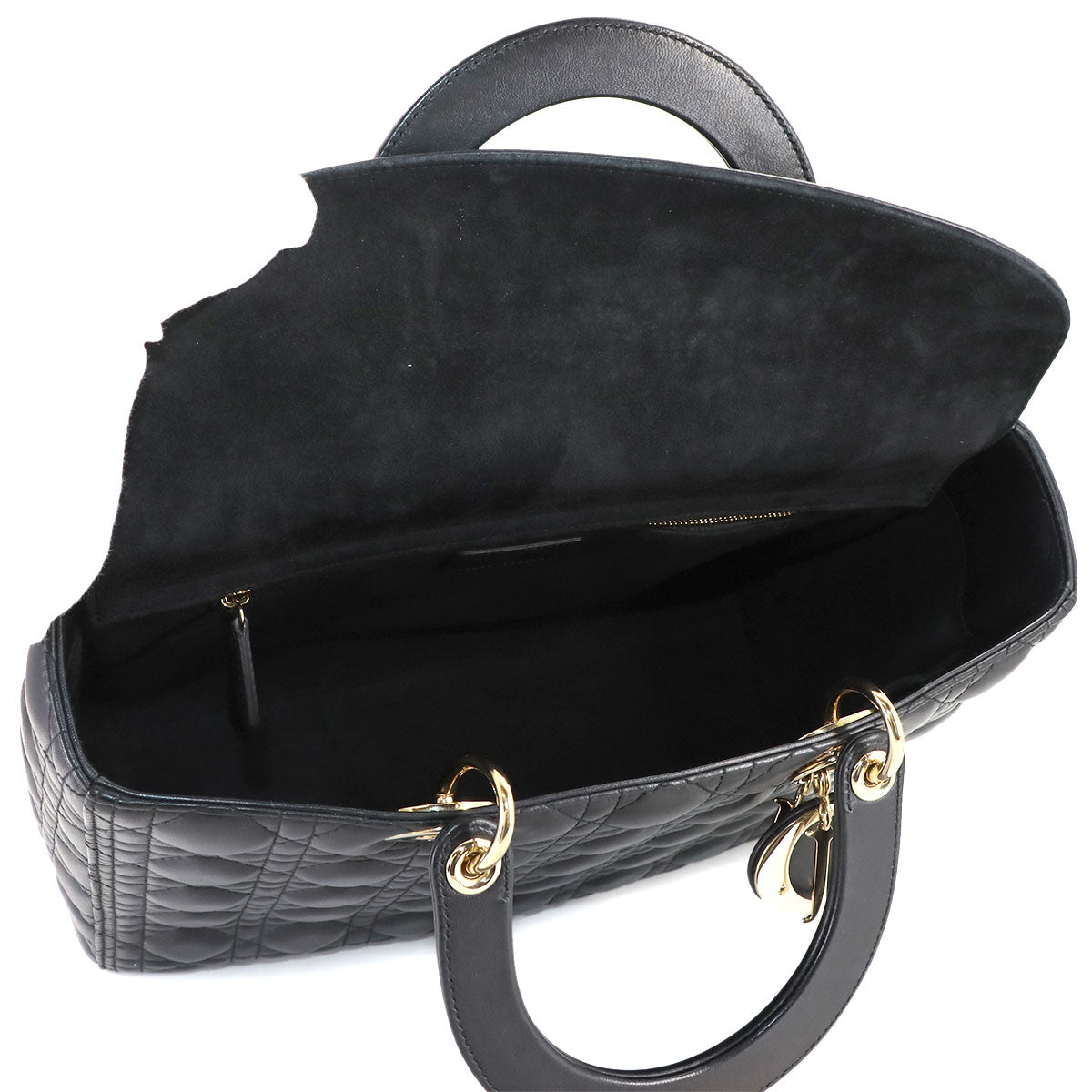 Lady Dior Large 2way Hand Shoulder Bag Leather Black