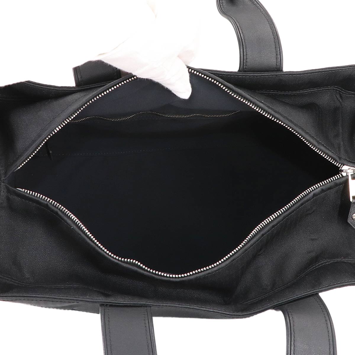 Acapulco MM Tote Bag Toile Chevrons Leather Black Purse